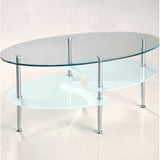 Modern Oval Glass Coffee Table with Chrome Metal Legs