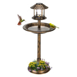 Outdoor Garden, Birdbath, Bronze Finish, Solar Light