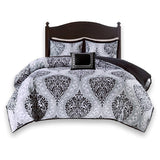 king, California King, CAL, size, 4-Piece, Black, White, Gray, Grey, Damask, Comforter, Bed-in-a-Bag,