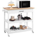 White, Kitchen, Island Cart, Drawer, Storage Shelves, Locking Casters