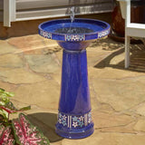 Outdoor, Blue Ceramic, 1.5 Gallon, Bird Bath, Solar Fountain