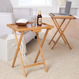 Set of 2 Bamboo Wood TV Table Snack Coffee Tables in Natural