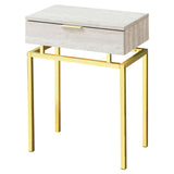 24in Modern End Table 1 Drawer Nightstand Beige Marble Gold Legs