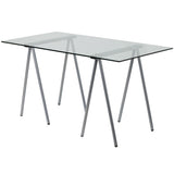 Modern Clear Tempered Glass Top Writing Table Computer Desk with Metal Legs