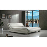 Queen Modern White Upholstered Platform Bed with Curved Sides &amp; Headboard