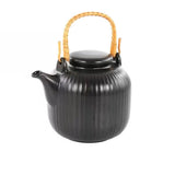 1.2 Quart, Black, Stoneware, Teapot Kettle, Rattan Handle