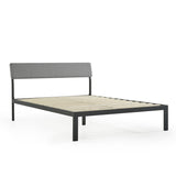 Twin Size Grey Soft Fabric Metal Headboard Platform Bed Wooden Slats