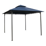 10Ft x 10Ft Outdoor Garden Gazebo with Iron Frame and Navy Blue Canopy