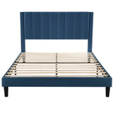 Queen size, Modern, Navy Blue, Velvet Upholstered, Platform Bed, Headboard