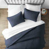 3 Piece Microfiber Farmhouse Coverlet Bedspread Set Navy, King/California King