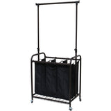 Bronze Black 3-Bag Laundry Sorter Hamper with Adjustable Clothes Hanging Bar