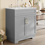 Modern, 30-inch, Gray, Wood Finish, Bathroom Vanity, White, Ceramic Sink