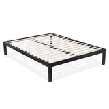 Queen size Modern Black Metal Platform Bed Frame with Wood Slats