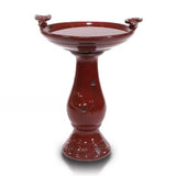 Outdoor, Dark Red, Ceramic Birdbath, Antique Finish