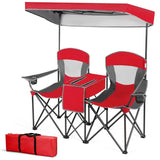 Red, 2 Seater, Folding, Camping, Canopy, Chairs, Cup, Holder, Storage, Pocket