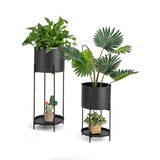 Set of 2 Black Metal Garden Planter Flower Pot Stand with Bottom Shelf