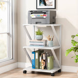 Modern 3-Shelf White Metal Wood Printer Stand Rolling Home Office Storage Cart