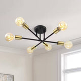 Mid-Century, Sputnik Style, 6-Light, Black Gold, Ceiling Light, Semi Flush Mount