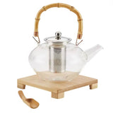 1 Quart, Glass, Teapot Kettle, Stainless Steel, Tea Infuser, Bamboo Handle