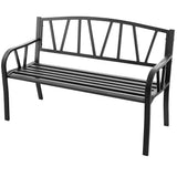 Black Metal, 2-Person, Outdoor, Garden Bench, Armrest, 660 lbs, Max Weight