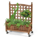 Solid, Fir Wood, Outdoor, Raised, Garden Bed, Planter Box, Cart, Wheels, Trellis