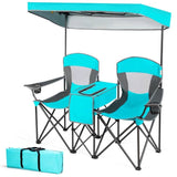 Aqua, 2 Seater, Folding, Camping, Canopy, Chairs, Cup, Holder, Storage, Pocket, Turquoise