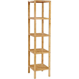 Slim, 4-Shelf, Natural Bamboo, Wooden, Shelving Unit, Storage Rack, Bookcase