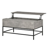 Modern Grey Lift Top Coffee Table w/ Hidden Storage Black Metal Legs