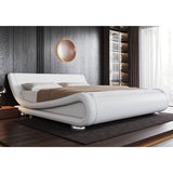 King, Modern, White, Upholstered, Platform Bed, Frame, Sleigh, Curved Headboard