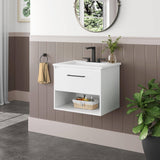 Modern, Wall Mounted, Bathroom Vanity, White, Wood Finish, Ceramic Sink