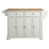 White Kitchen Island Storage Cabinet with Solid Wood Top