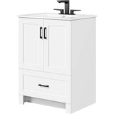 White, Wood Finish, Bathroom Vanity, Ceramic Sink