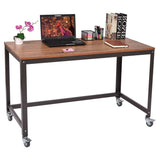 Industrial Modern Steel Frame Wood Top Computer Desk with Locking Wheels