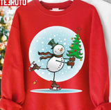 Dancing With A Christmas Tree Frosty The Snowman Frosty Face Winter Unisex Sweatshirt