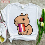 Capybara Lesbian Flag Capybara Themed Pride Unisex T-Shirt