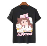 Collage Design Bee And Puppycat Cartoon Unisex T-Shirt