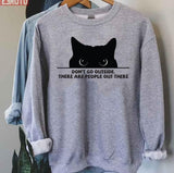 Don't Go Outside There Are People Out There Funny Black Cat Unisex T-Shirt