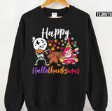 Happy Hallothanksmas Dabbing Skeleton Turkey Santa Halloween Thanksgiving Christmas Holidays Unisex Sweatshirt