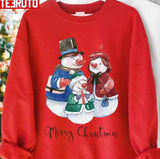 Cute Snowman With Mustache And Carrot Family Christmas Unisex Sweatshirt