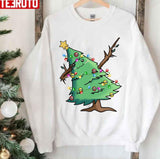 Funny Santa Dabbing Through The Snow Christmas Tree Christmas Lights Unisex Sweatshirt