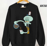 Cartoon Squidward Funny Drinking Coffee Unisex T-Shirt