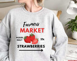 Farmers Market Graphic Strawberry Support Local Farmers Retro Graphic Unisex Sweatshirt