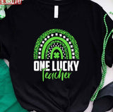 Green Rainbow St Patricks Day One Lucky Teacher Unisex T-Shirt